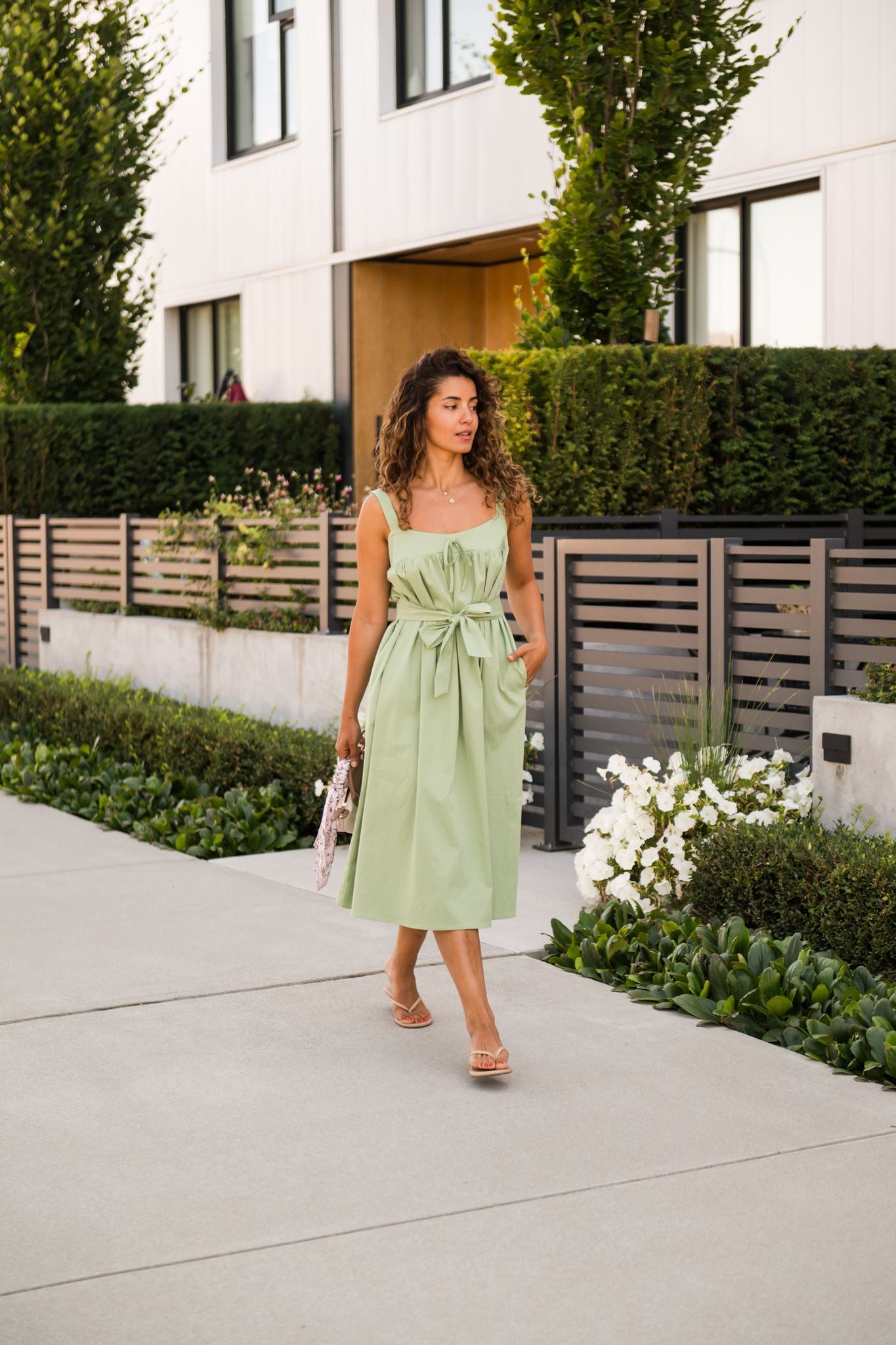 Zoe Sleeveless Midi Dress in Sage Green