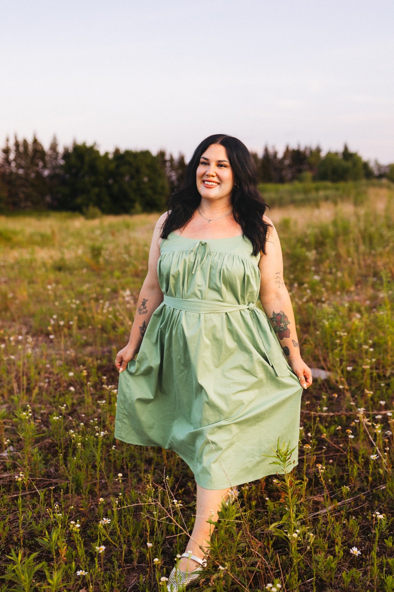Zoe Sleeveless Midi Dress in Sage Green