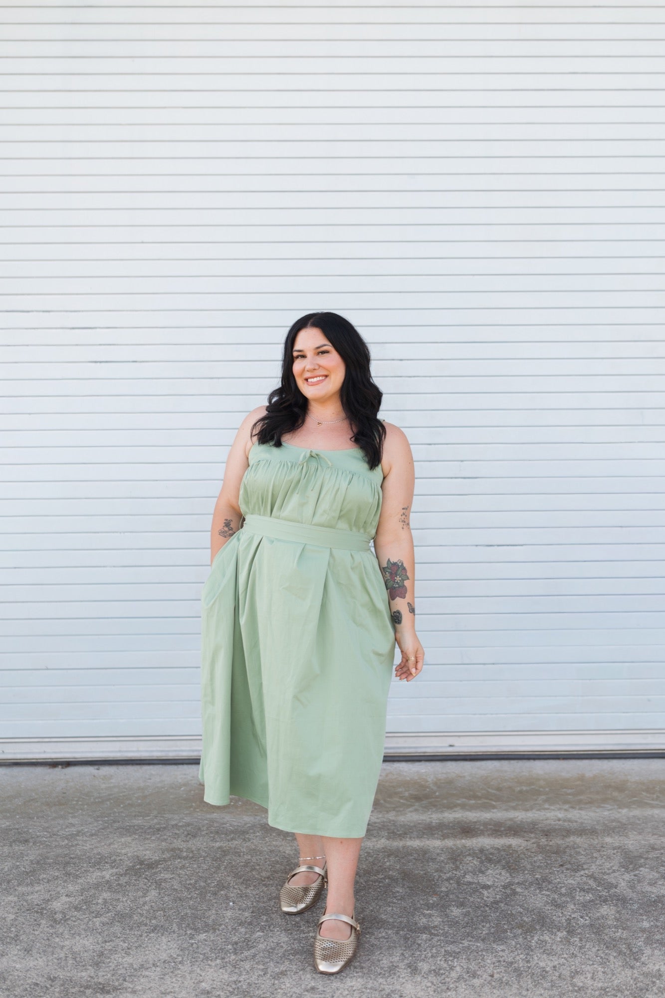 Zoe Sleeveless Midi Dress in Sage Green