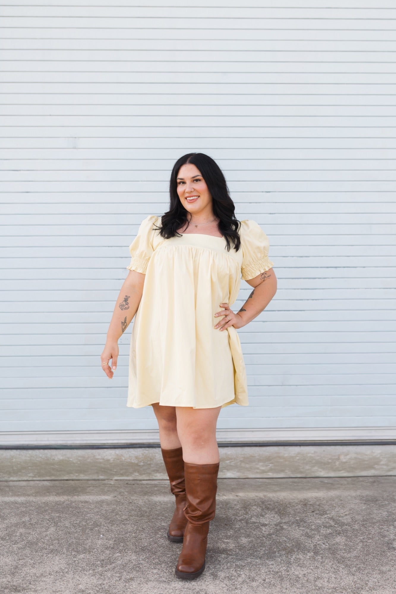 Zoe Puff Sleeve Mini Dress in Butter Yellow