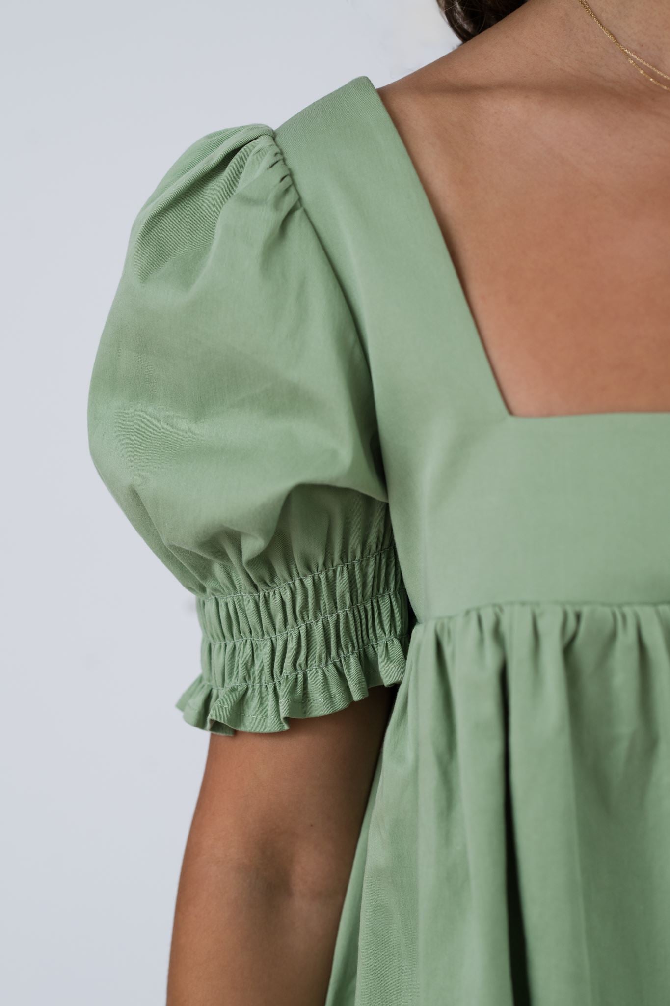Zoe Puff Sleeve Mini Dress in Sage Green