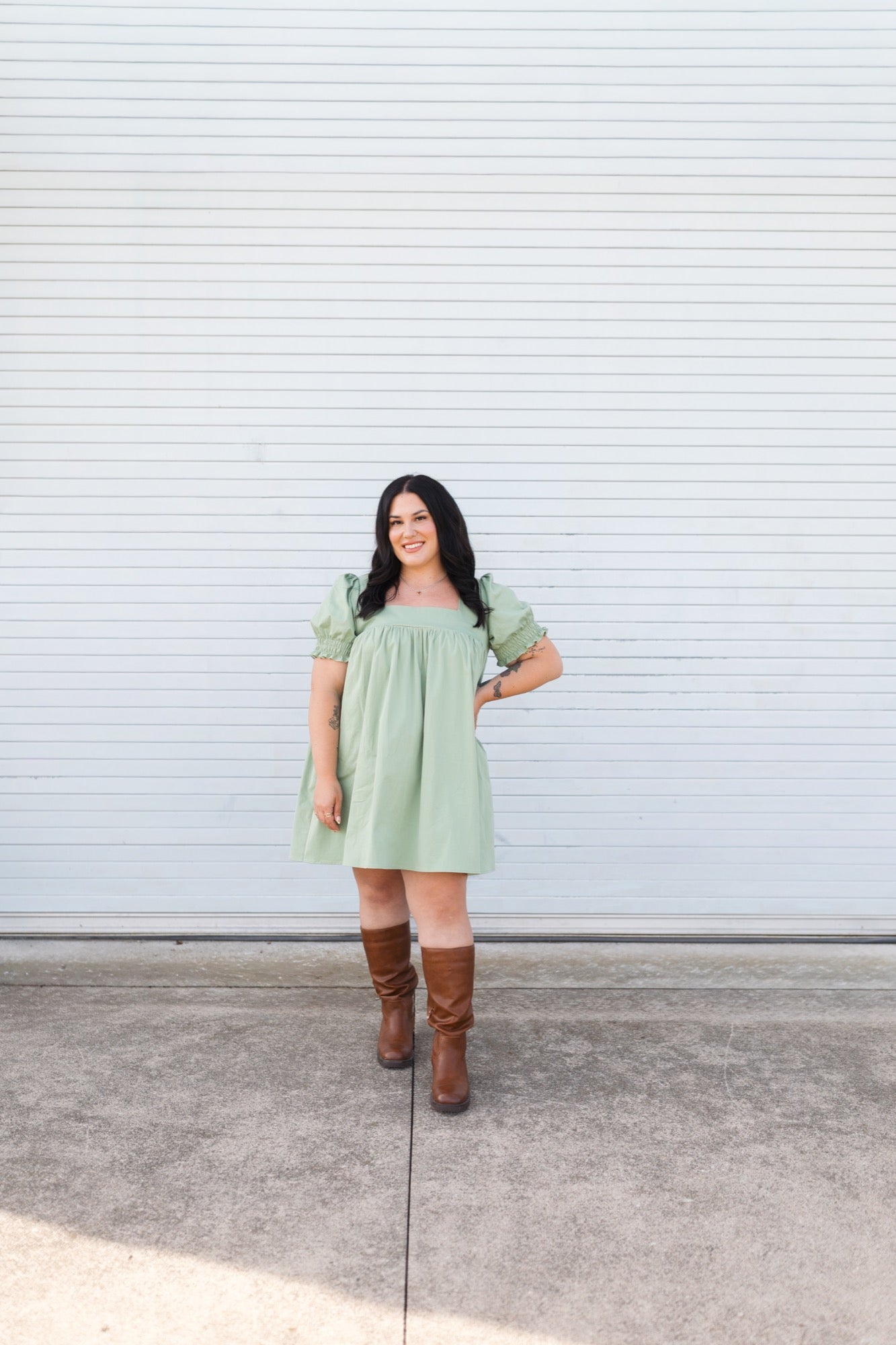 Zoe Puff Sleeve Mini Dress in Sage Green