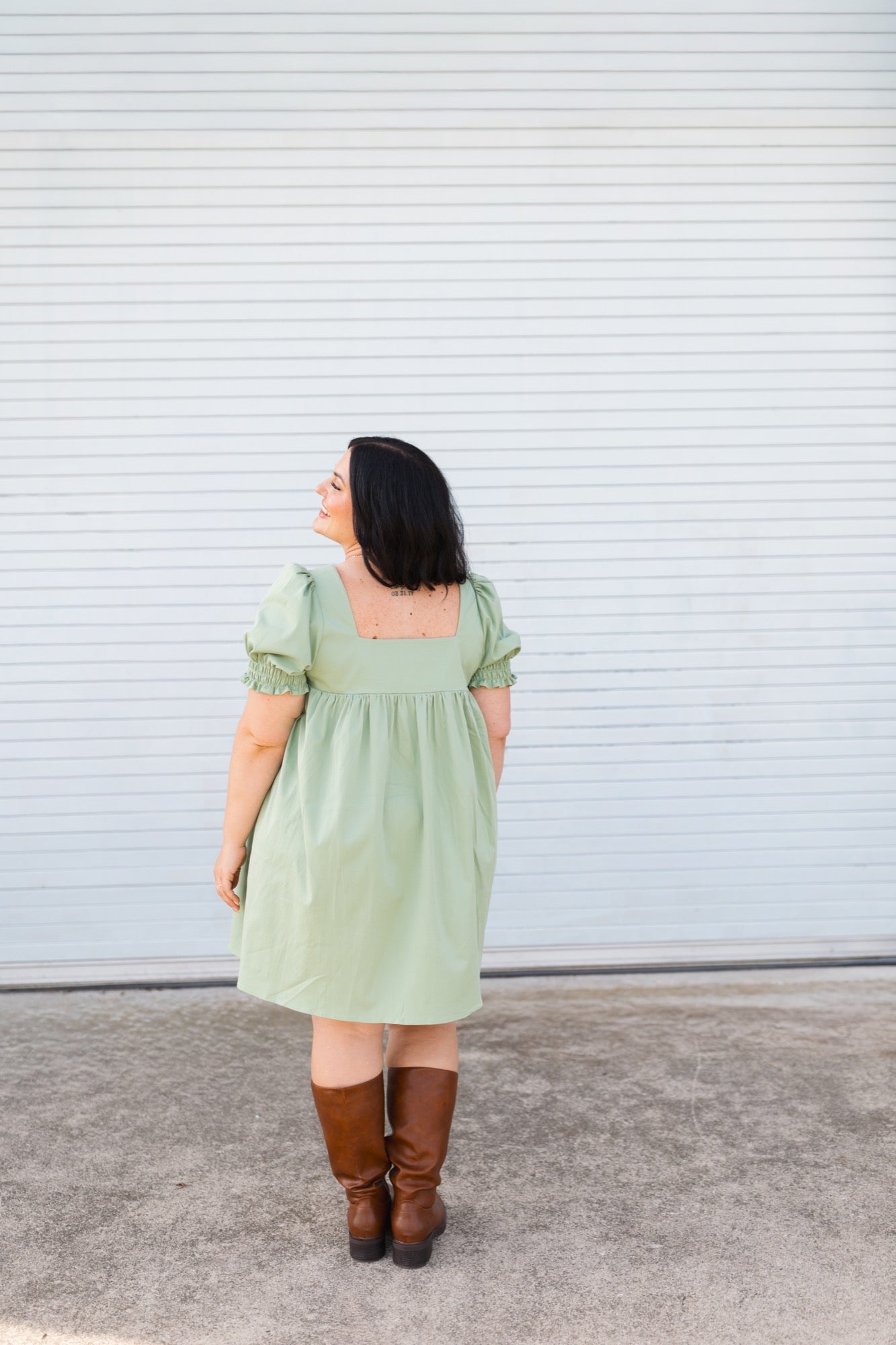 Zoe Puff Sleeve Mini Dress in Sage Green