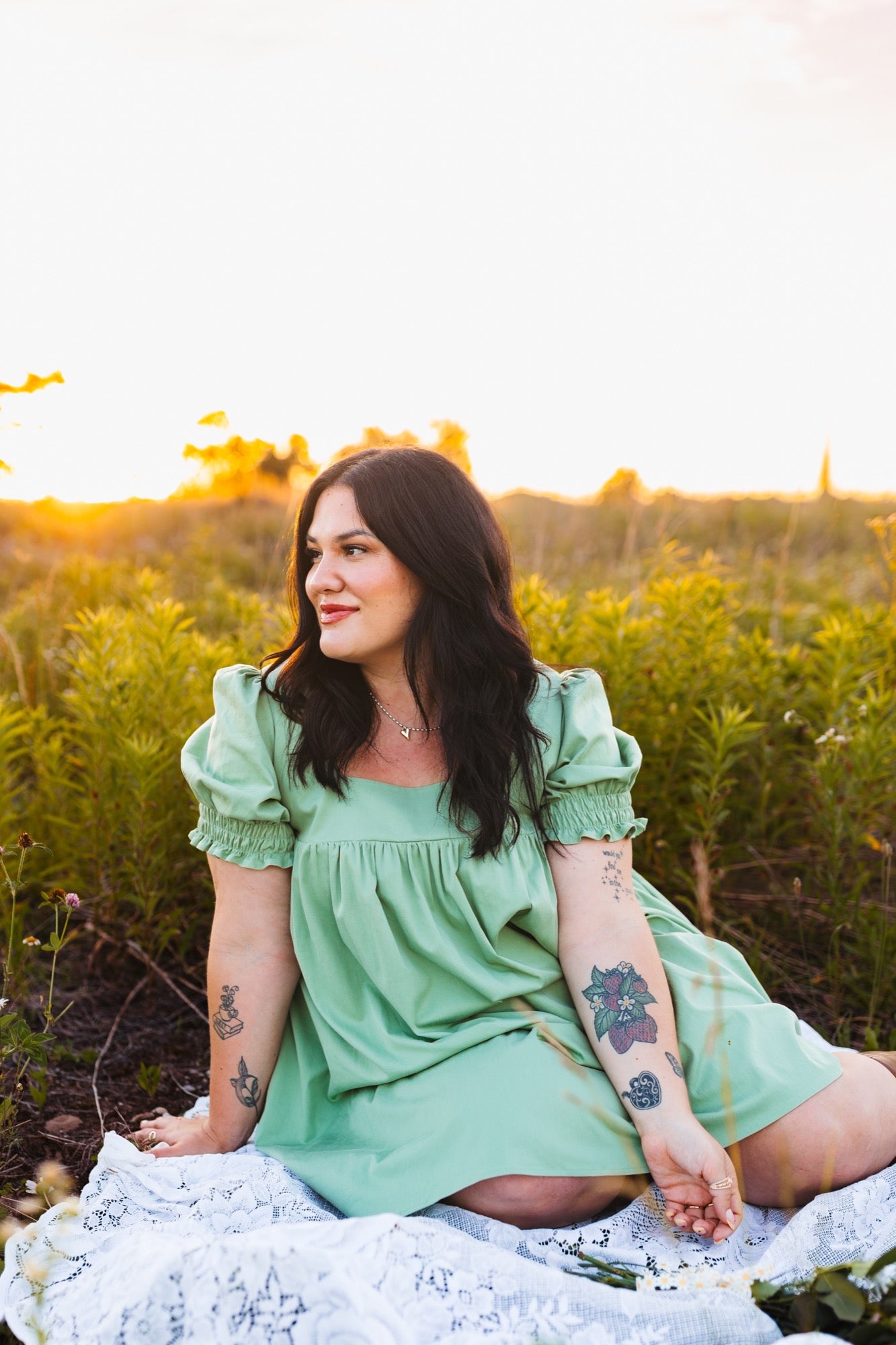 Zoe Puff Sleeve Mini Dress in Sage Green