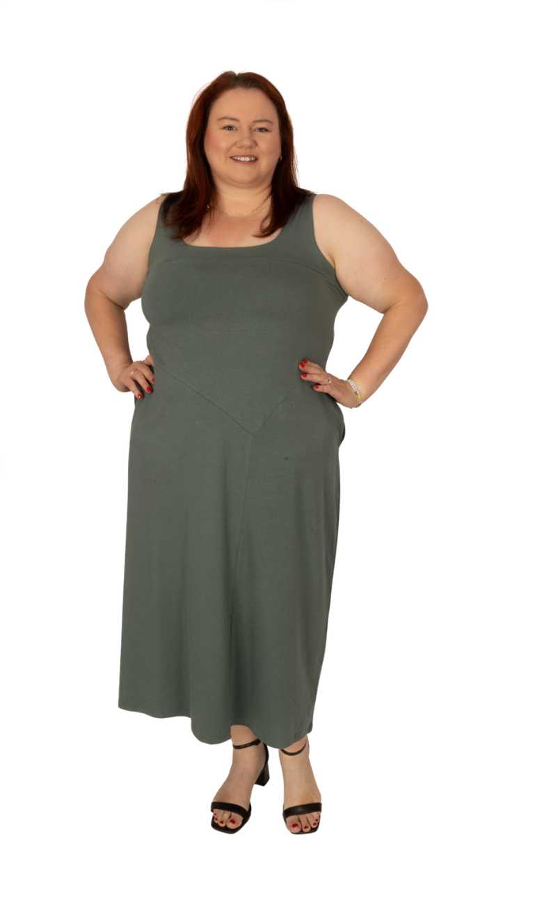 Jenna Midi Dress in Smoky Green