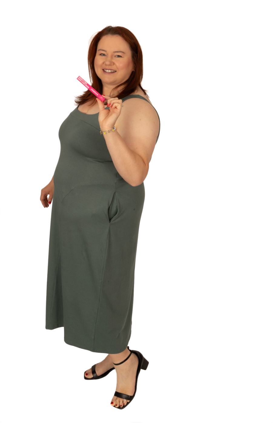 Jenna Midi Dress in Smoky Green