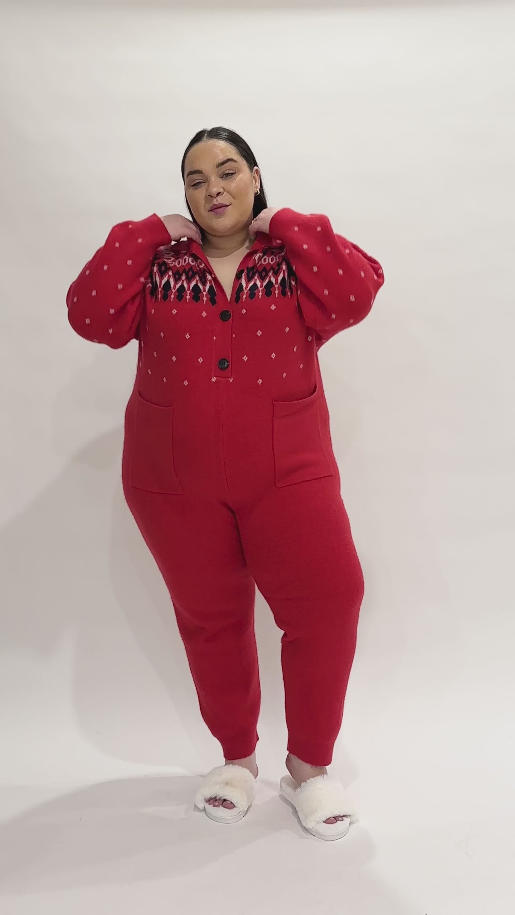 Asher Fair Isle Jumpsuit in Red Combo