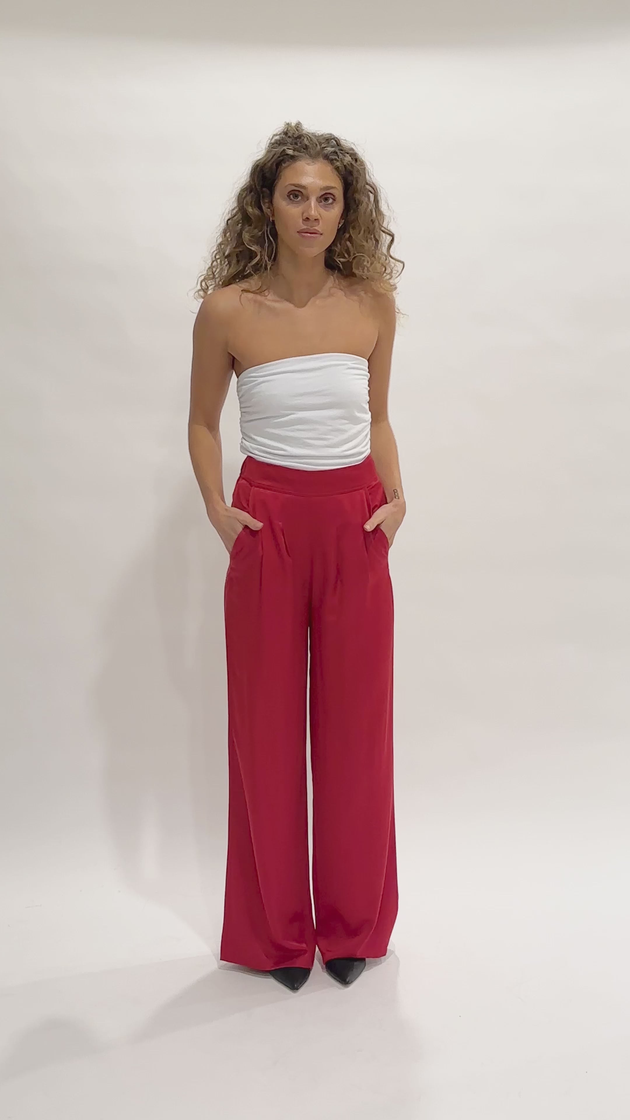 Women's Plus Size Relaxed Fit Viscose Rayon Palazzo Trousers (Red, Size:  8XL)-PID41643