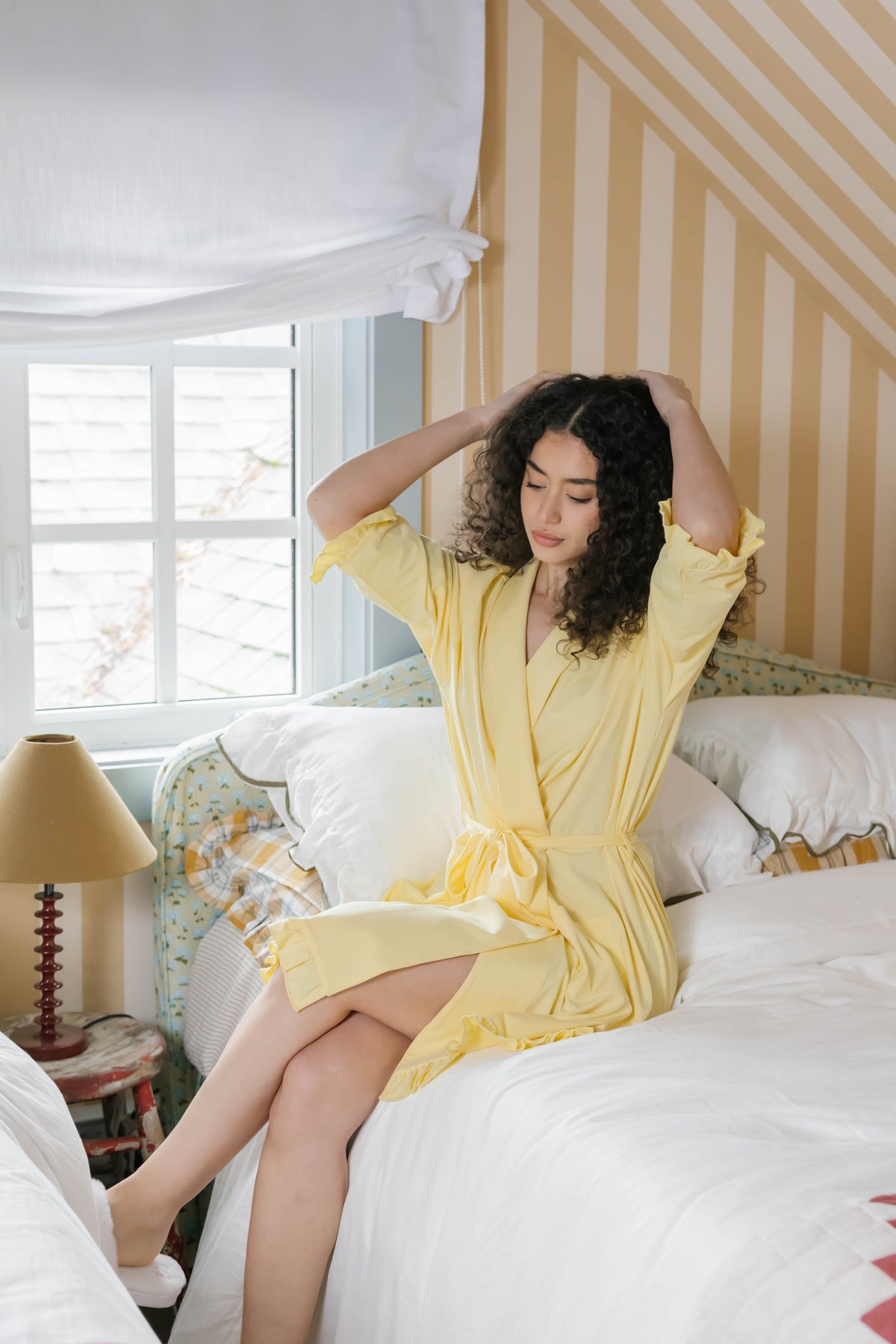 Fancy Ruffle House Robe Ruffle Robe in Lemon Meringue – Smash + Tess